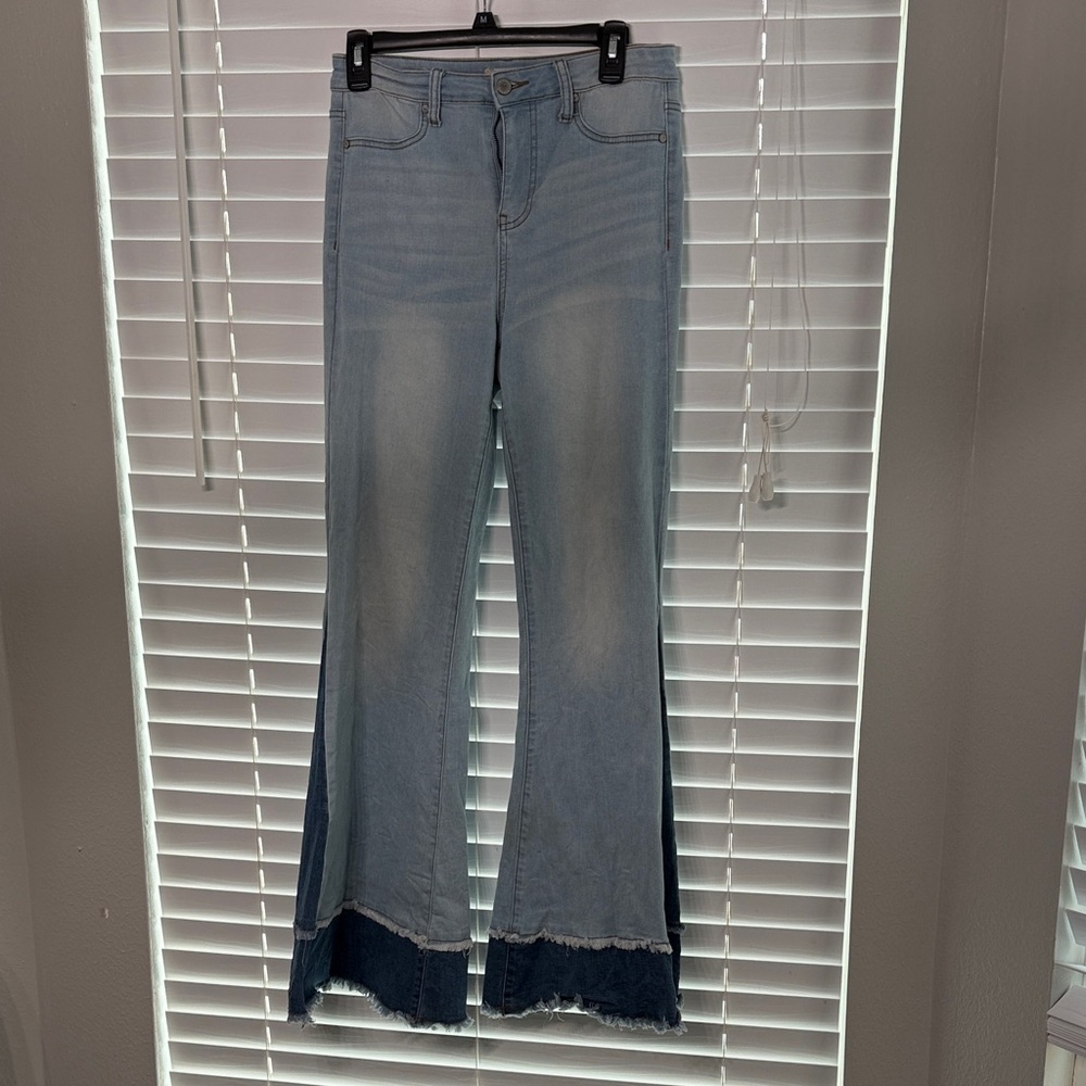 Altar'd State Denim Flare Jeans with Contrasting Hem